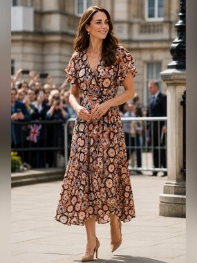 Temperley London Multi Color Crochet Print Silk Wrap Midi Dress UK 12 US 8